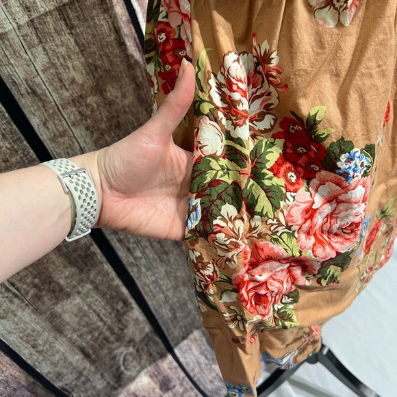 Xhilaration Tan Floral Corset Top Strapless Summer Dress with Pockets - sz MED - Picture 5 of 14